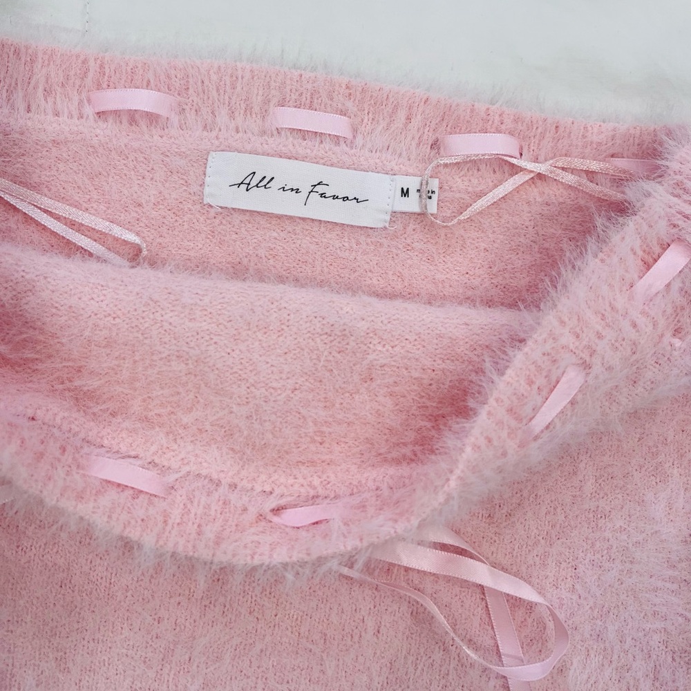 All in Flavor • Women’s Pink Strapless Fuzzy Tie Front Top M NWT - Picture 6 of 10